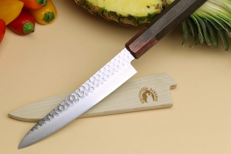 Yoshihiro 46 Layers VG10 Hammered Damascus Petty Japanese Utility Knife Rosewood Handle (6"(150mm)) - Image 5